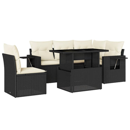 Loungegrupp med dynor 6 delar svart konstrotting