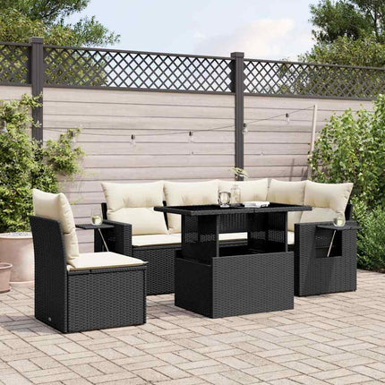 Loungegrupp med dynor 6 delar svart konstrotting