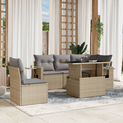 Soffgrupp för trädgården med dynor 6 delar beige konstrotting