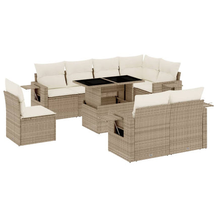 Soffgrupp för trädgården med dynor 9 delar beige konstrotting