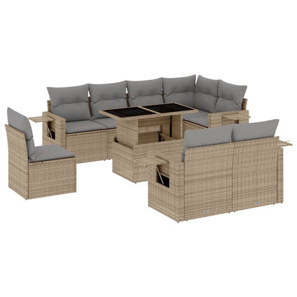 Soffgrupp för trädgården med dynor 9 delar beige konstrotting