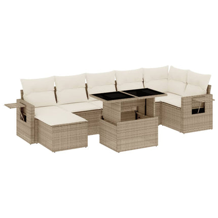 Matgrupp för trädgården med dynor 8 delar beige konstrotting