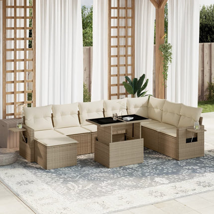 Soffgrupp för trädgården med dynor 9 delar beige konstrotting