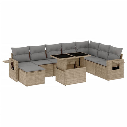 Soffgrupp för trädgården med dynor 9 delar beige konstrotting