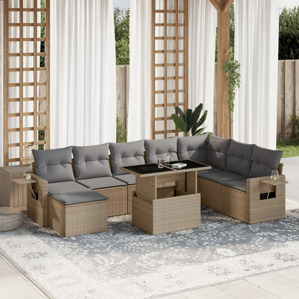 Soffgrupp för trädgården med dynor 9 delar beige konstrotting