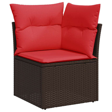 9 delar trädgårdssoffgrupp med dynor brun polyrotting