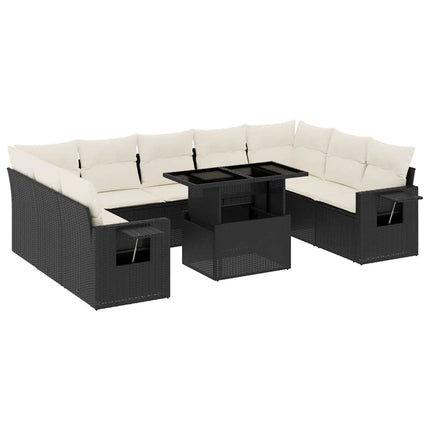 Loungegrupp 10 delar med svarta dynor konstrotting