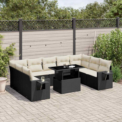 Loungegrupp 10 delar med svarta dynor konstrotting