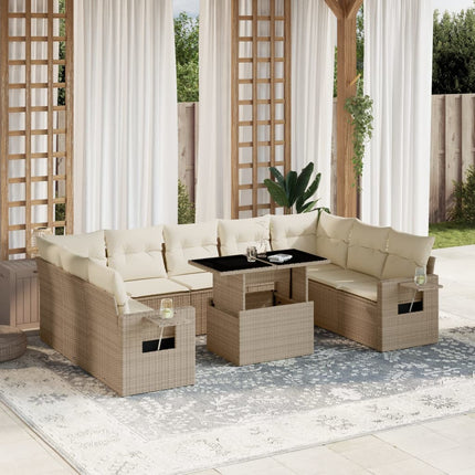 Soffgrupp för trädgård med dynor 10 delar beige konstrotting