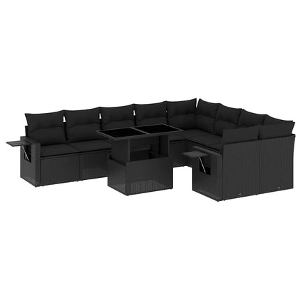 Loungegrupp 10 delar med svarta dynor konstrotting