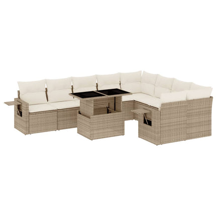 Soffgrupp för trädgård med dynor 10 delar beige konstrotting
