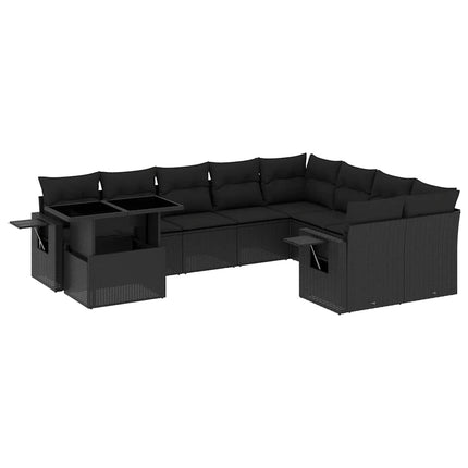 Loungegrupp 10 delar med svarta dynor konstrotting