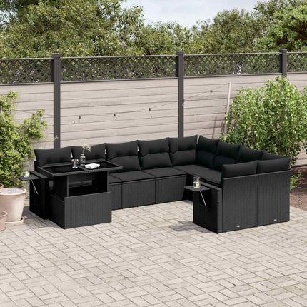 Loungegrupp 10 delar med svarta dynor konstrotting