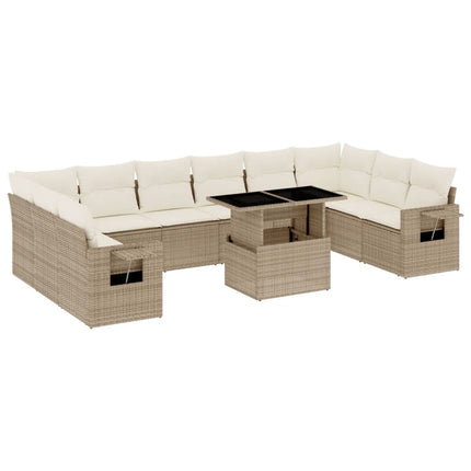 Loungegrupp för trädgården m. dynor 11 delar beige konstrotting