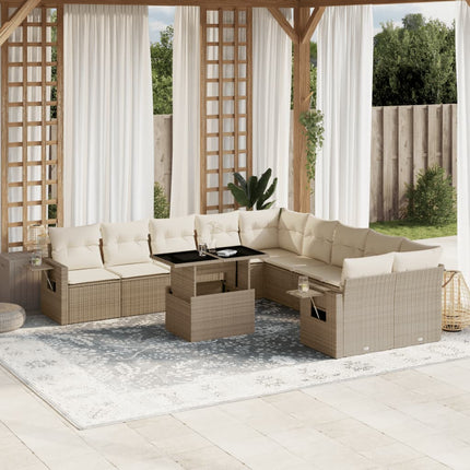 Loungegrupp för trädgården m. dynor 11 delar beige konstrotting
