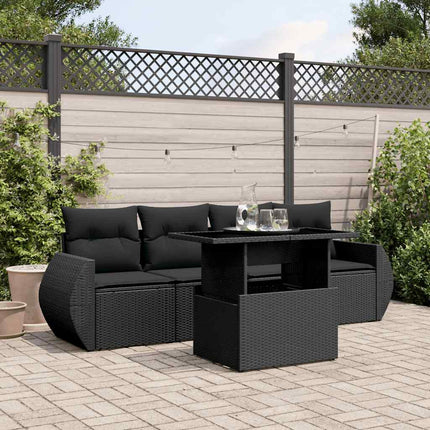 Loungegrupp för trädgården med dynor 5 delar svart konstrotting