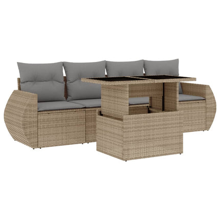 Soffgrupp för trädgården med dynor 5 delar beige konstrotting
