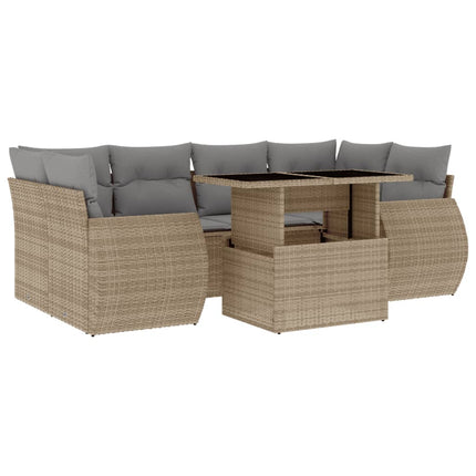 Matgrupp för trädgården med dynor 7 delar beige konstrotting