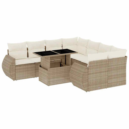 Soffgrupp för trädgården med dynor 9 delar beige konstrotting