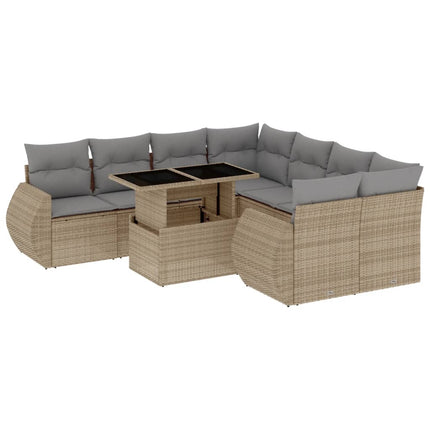 Soffgrupp för trädgården med dynor 9 delar beige konstrotting