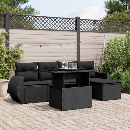 Loungegrupp med dynor 6 delar svart konstrotting