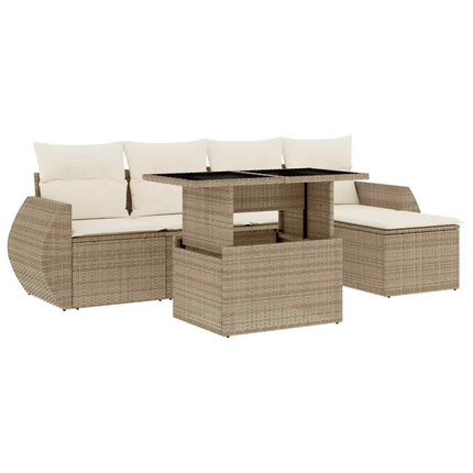 Soffgrupp för trädgården med dynor 6 delar beige konstrotting