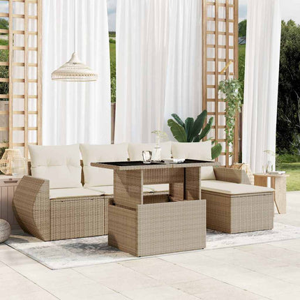 Soffgrupp för trädgården med dynor 6 delar beige konstrotting