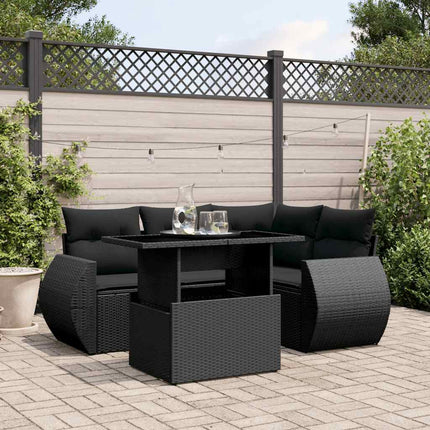 Loungegrupp för trädgården med dynor 5 delar svart konstrotting