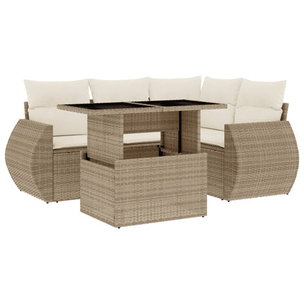 Soffgrupp för trädgården med dynor 5 delar beige konstrotting