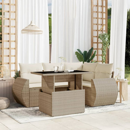 Soffgrupp för trädgården med dynor 5 delar beige konstrotting