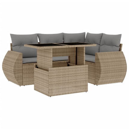 Soffgrupp för trädgården med dynor 5 delar beige konstrotting