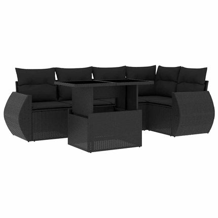 Loungegrupp med dynor 6 delar svart konstrotting