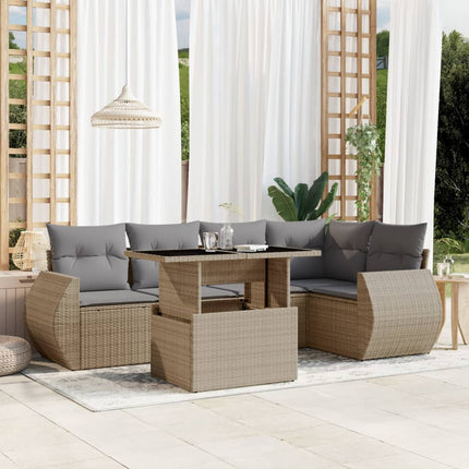 Soffgrupp för trädgården med dynor 6 delar beige konstrotting