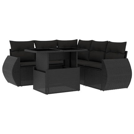 Loungegrupp med dynor 6 delar svart konstrotting