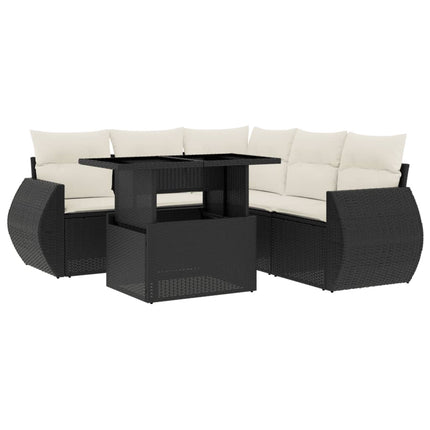 Loungegrupp med dynor 6 delar svart konstrotting