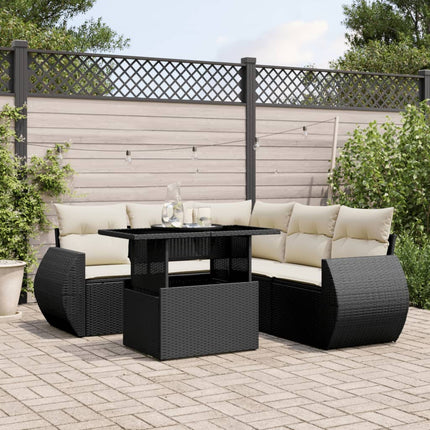 Loungegrupp med dynor 6 delar svart konstrotting