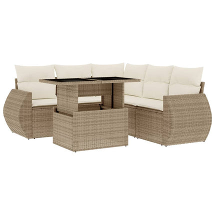 Soffgrupp för trädgården med dynor 6 delar beige konstrotting