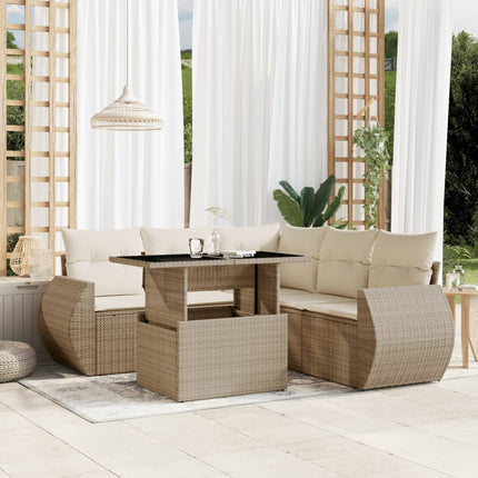 Soffgrupp för trädgården med dynor 6 delar beige konstrotting