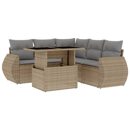 Soffgrupp för trädgården med dynor 6 delar beige konstrotting