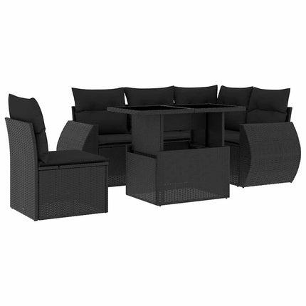 Loungegrupp med dynor 6 delar svart konstrotting
