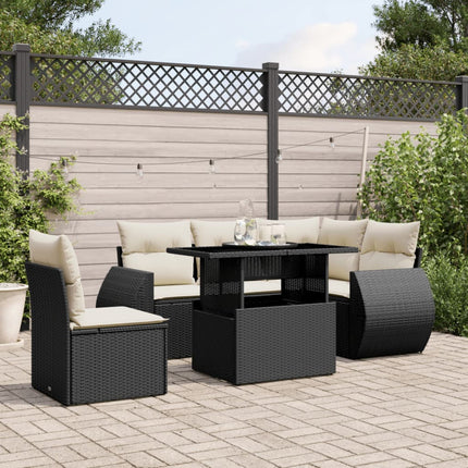 Loungegrupp med dynor 6 delar svart konstrotting