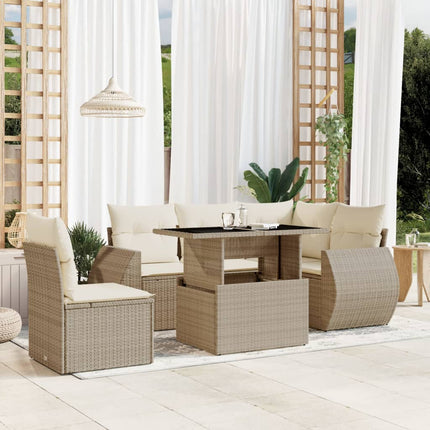 Soffgrupp för trädgården med dynor 6 delar beige konstrotting