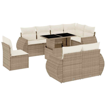 Soffgrupp för trädgården med dynor 9 delar beige konstrotting