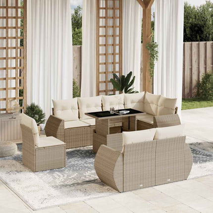 Soffgrupp för trädgården med dynor 9 delar beige konstrotting