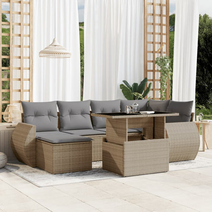 Matgrupp för trädgården med dynor 7 delar beige konstrotting