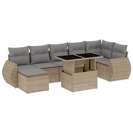 Matgrupp för trädgården med dynor 8 delar beige konstrotting