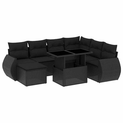 Loungegrupp för trädgården med dynor 8 delar svart konstrotting