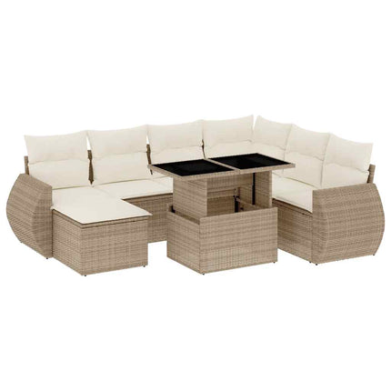 Matgrupp för trädgården med dynor 8 delar beige konstrotting