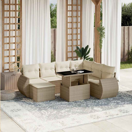 Matgrupp för trädgården med dynor 8 delar beige konstrotting