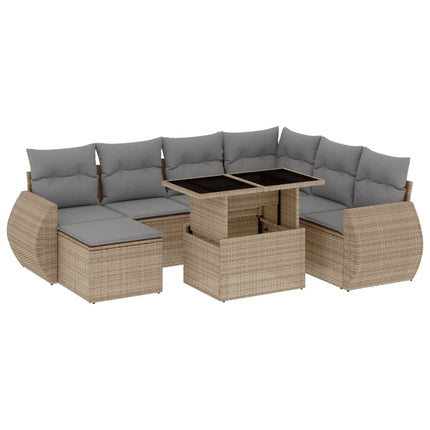 Matgrupp för trädgården med dynor 8 delar beige konstrotting